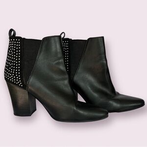 Black Faux Leather Studded Ankle Booties
